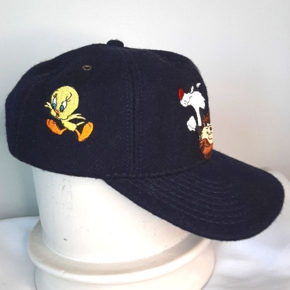 ACME Warner Brothers Looney Tunes Snapback Hat Navy Blue Wool Vintage 19… - Picture 2 of 9